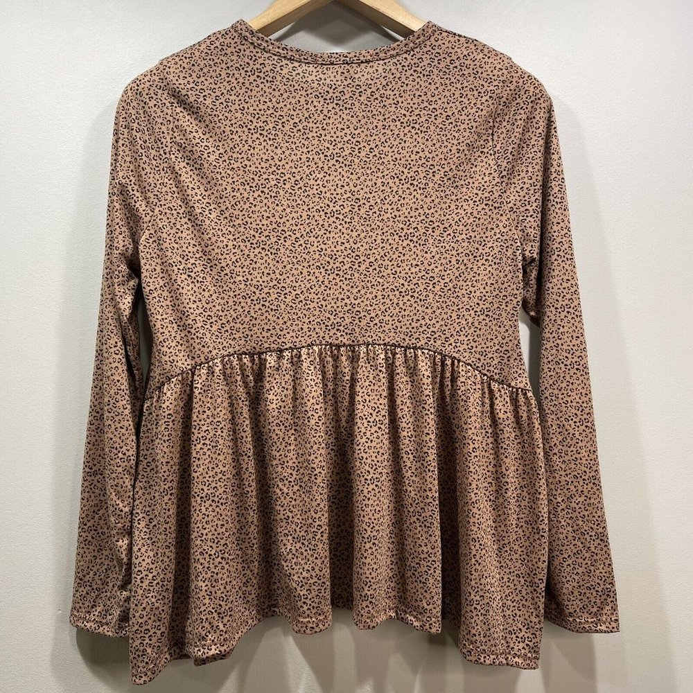 GAZE Womens Leopard Print Baby Doll Tunic Long Sleeves Top Brown Black M **NWT - Picture 9 of 9